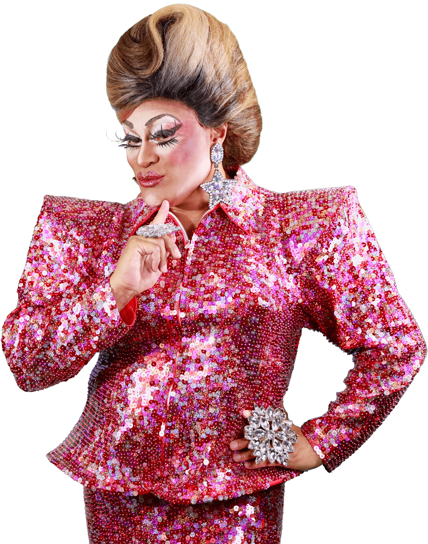 Drag queen posing thoughtfully