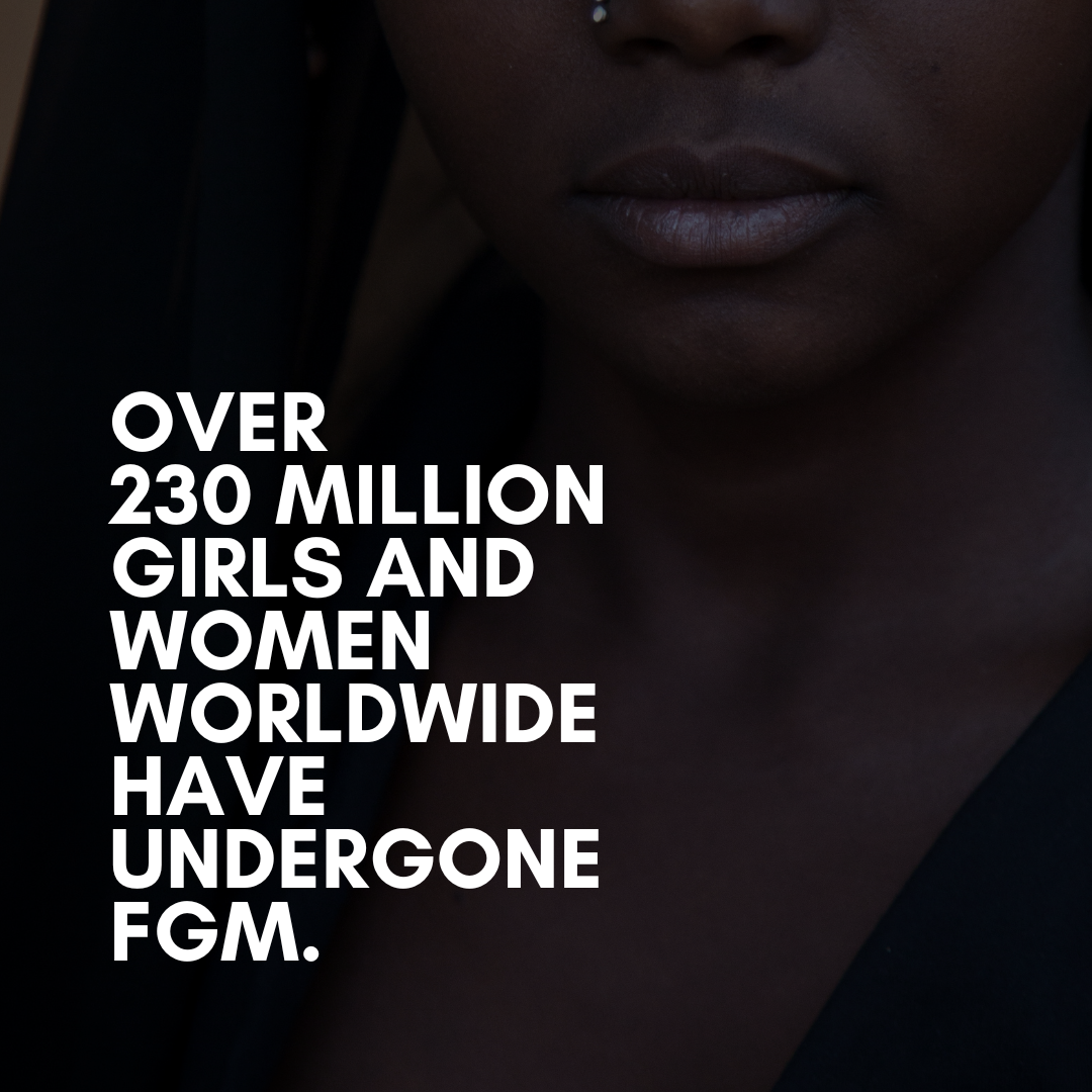 Statistic about FGM, with a girl in the background