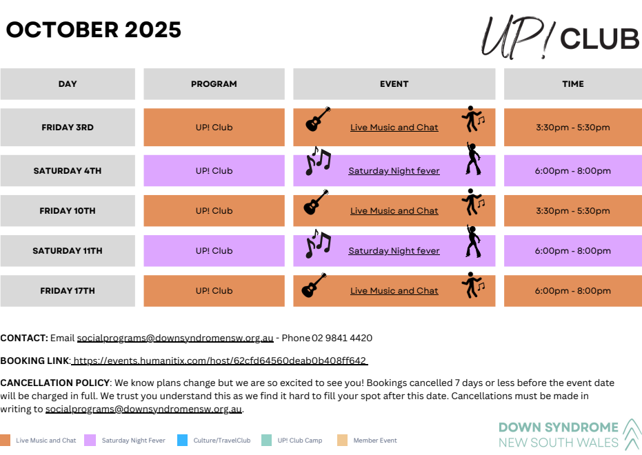 UP! Club Calendar - October 2025