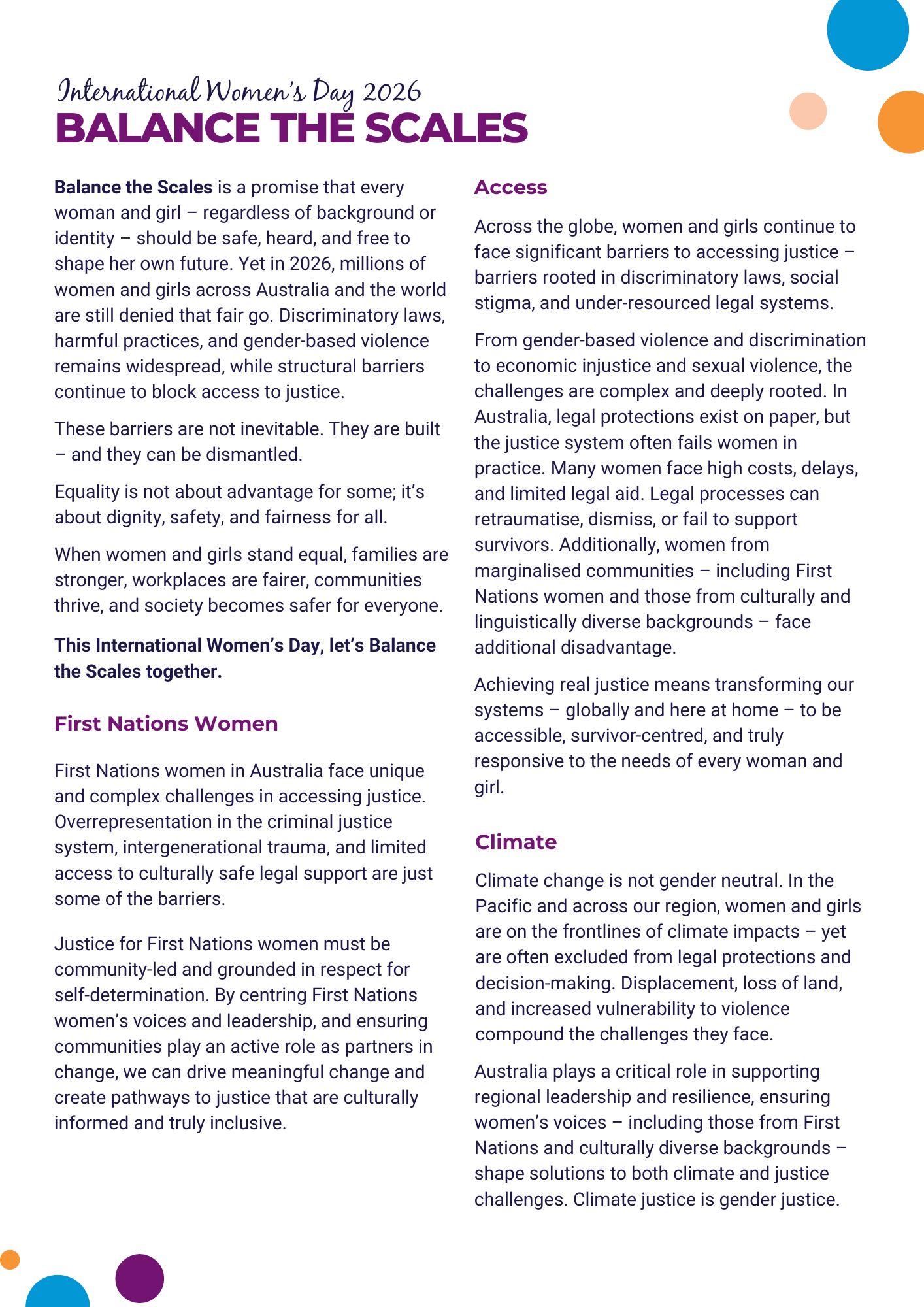 IWD 2026 Key Messages