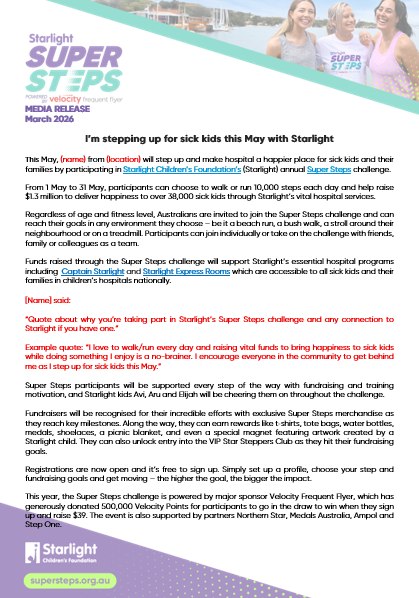 Fundraiser Media Release 2026