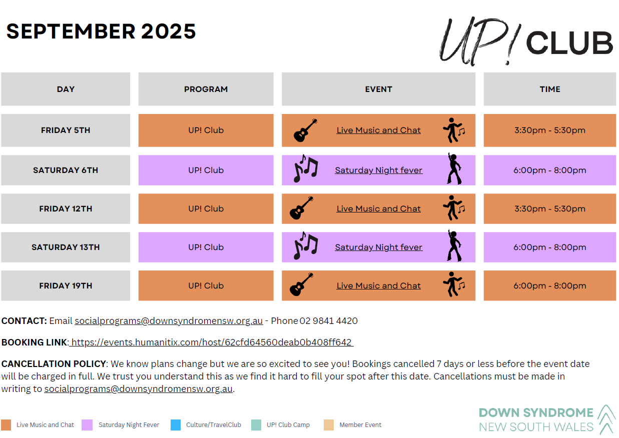 UP! Club Calendar September 2025