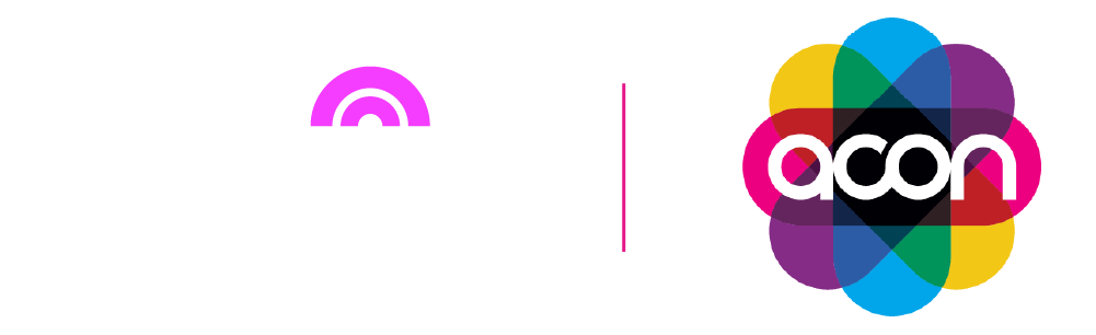 Joint logos of Rainbow Giving Australia and ACON